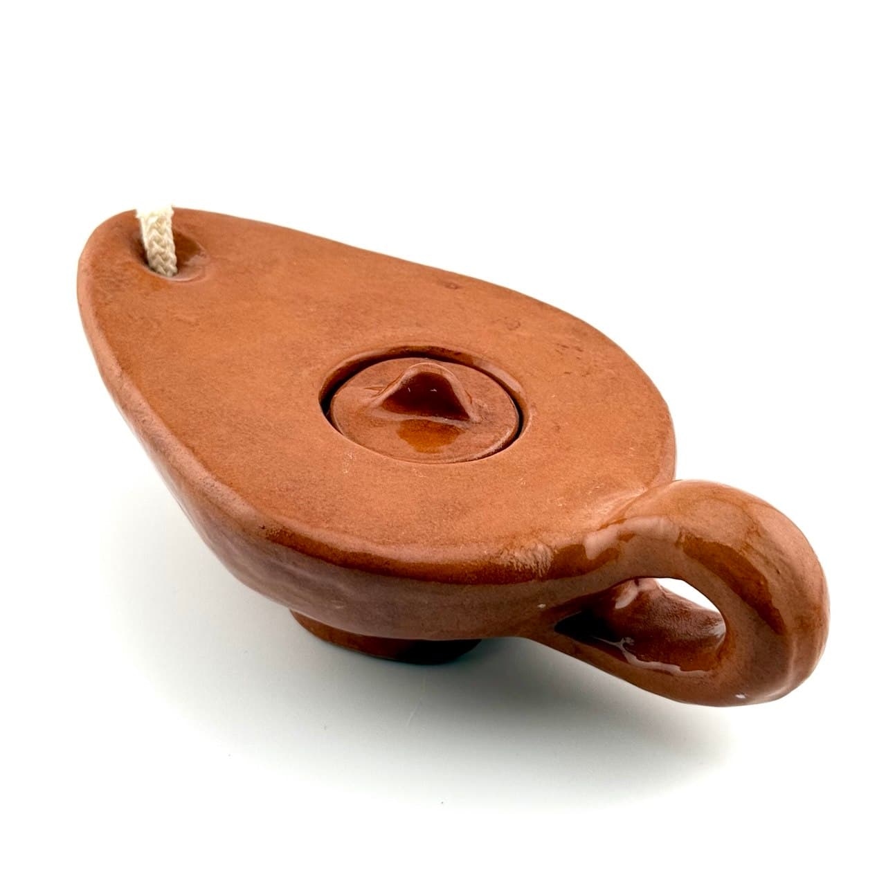 Lucerna Antiqua — unikatowa ceramiczna lampka oliwna z czerwonej gliny pod transparentnym szkliwem