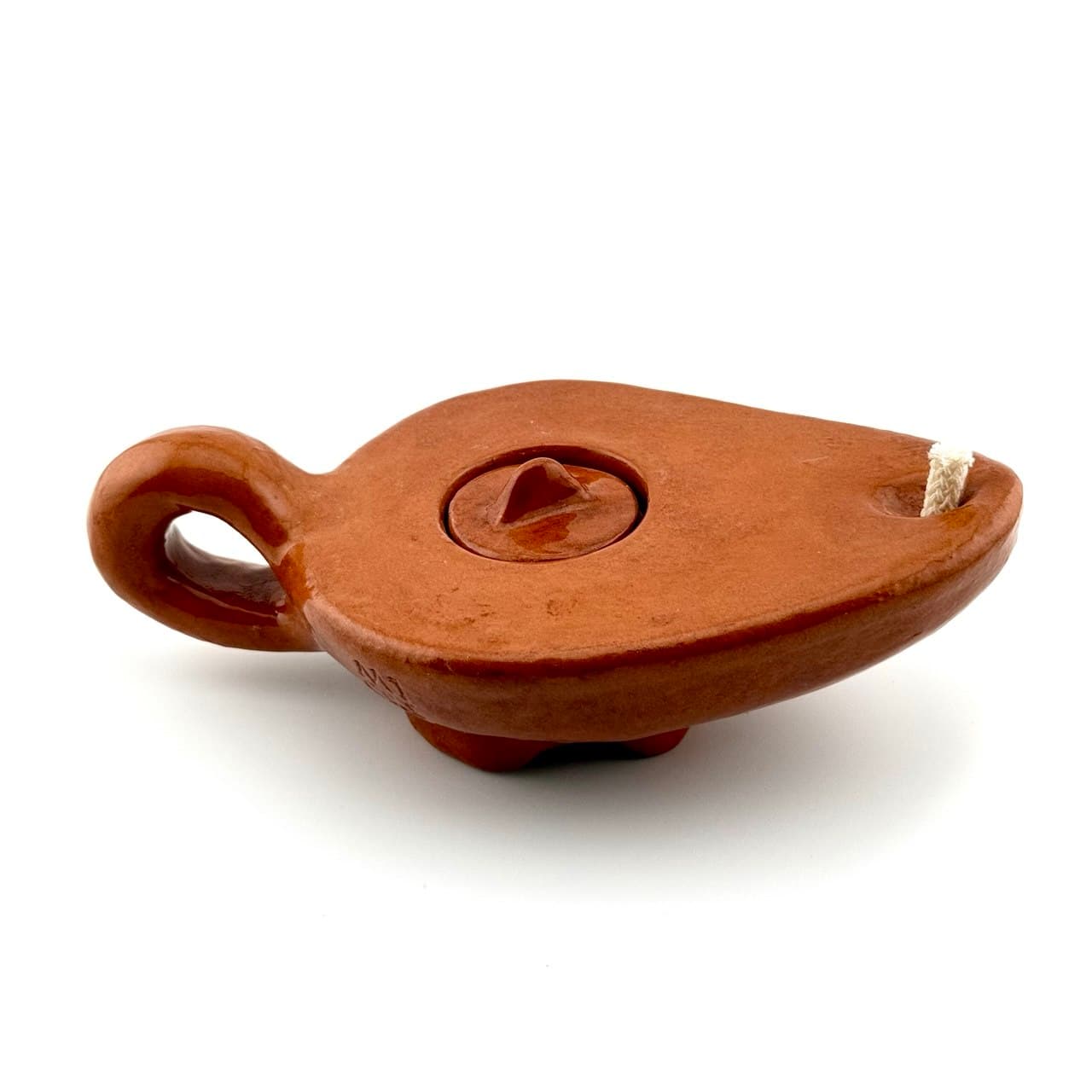 Lucerna Antiqua — unikatowa ceramiczna lampka oliwna z czerwonej gliny pod transparentnym szkliwem